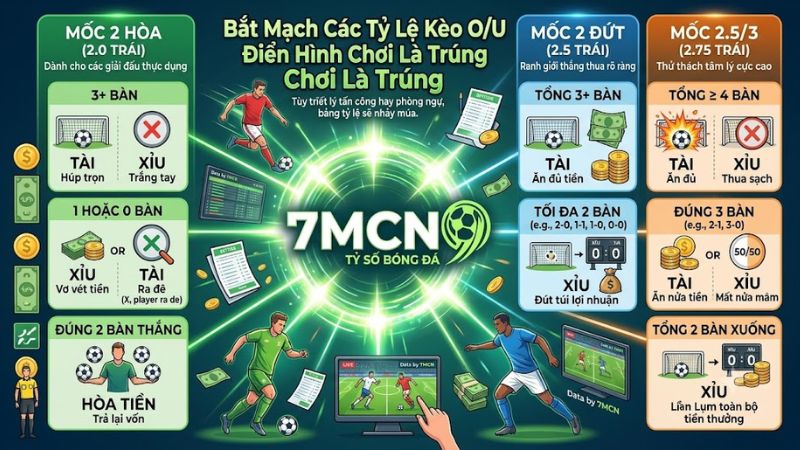 Bảng phân tích chi tiết tỷ lệ cá cược tài xỉu 2 trái 2.5 trái và 2.75 trái trên 7m