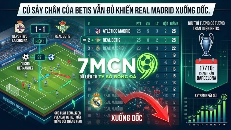 Real Betis vượt mặt Real Madrid trên bảng xếp hạng 7m cn